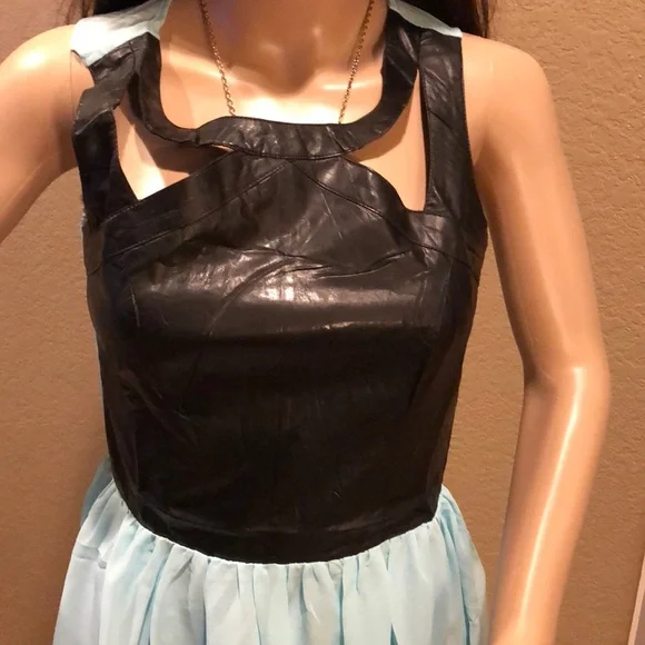 Blue and Black Faux Leather Sleeveless Maxi Dress - Picture 2 of 5